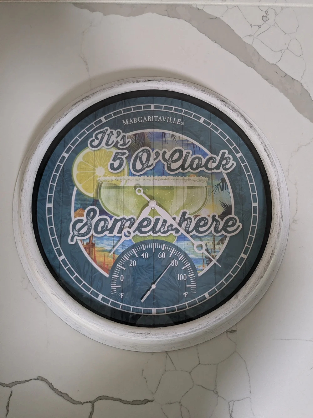 Margaritaville Blue and White Coastal Wall Clock Thermometer